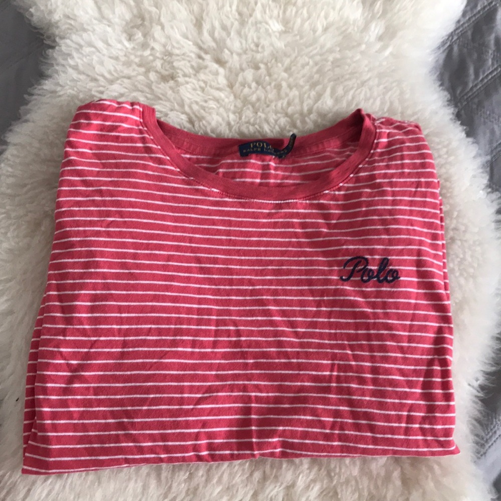 Polo Ralph Lauren coral striped long sleeve tee